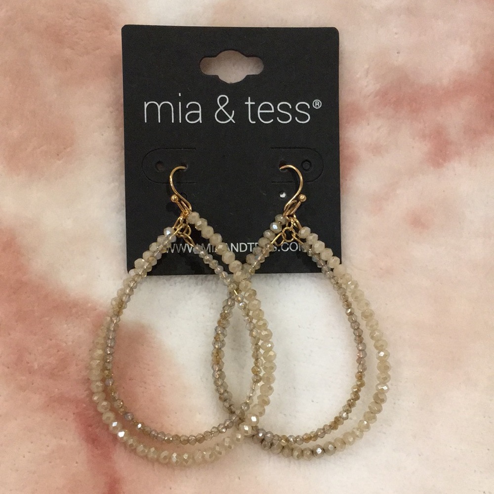 Mia Tess Tan Rondell Crystal Large Hoop Dangle Earrings NWT Gold Alloy